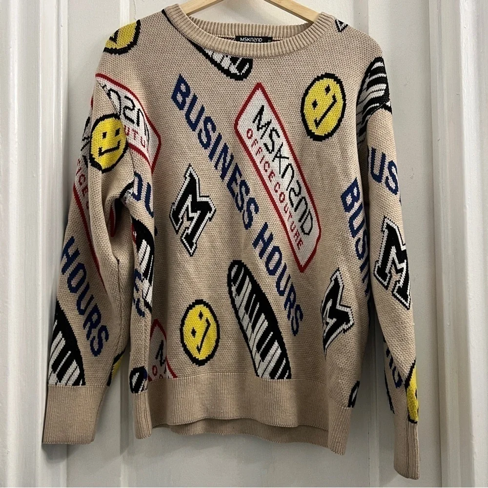 MSKN2ND OFFICE COUTURE PATTERN SWEATER‎ BEIGE, size small - Picture 3 of 8